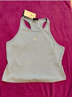 💙 Jordan Pale Blue Cropped Racerback Tank Top with White Embroidered Jumpman